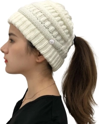 Vinterhue hestehale - hvid