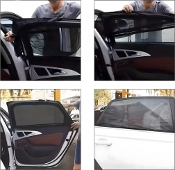 Sæt med 4 stk. net-solskærme til bilruder med myggenet