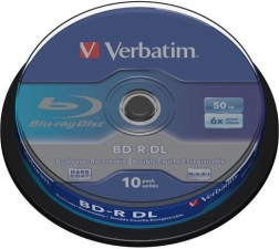 Blu-ray-disk VERBATIM BD-R DL 50 GB 6x, 10 stk. cakebox