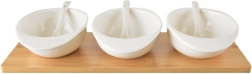 Porcelænsskåle med skeer på bambusbakke WHITELINE, sæt 7 dele, 32 cm