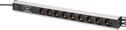 Rack-strømfordeler DIGITUS PDU 9× Schuko med overspændingsbeskyttelse og EMI/RFI-filter, 620 mm