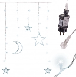 Lysende LED hængetæppe måne og stjerner 2,5 m, 138 LED – Hvid