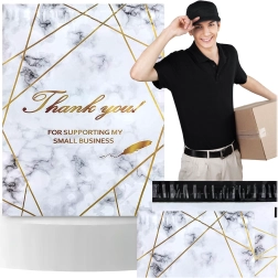 Foliopakker til kurér 380 × 520 mm, gylden marmor med tryk Thank You, 50 stk.