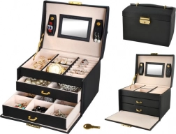 Satin smykkeskrin med nøgle og spejl – sort