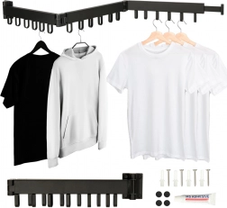 Vægmonteret sammenklappeligt teleskopisk tørrestativ til tøj, sort, 123 cm, 18 kroge