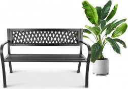 Havebænk i metal med ryglæn til park, terrasse og altan