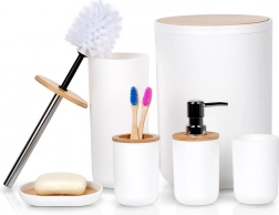 Hvidt badesæt 6 dele med bambusdetaljer