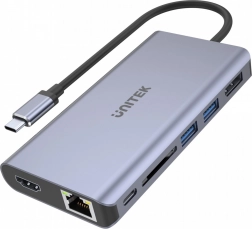 Multifunktionel USB-C hub 2x USB 3.1, HDMI 2.0, DP 1.4, RJ45, SD, Power Delivery