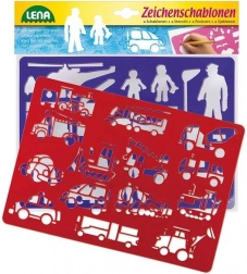 Tegneskabeloner med motiver af transportmidler og mennesker