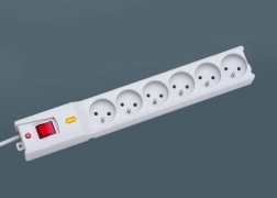 Lestar overspændingsbeskyttet forlængerbord, 6 stik, 3 m, grå