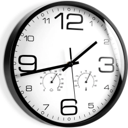 Vægur med termometer og hygrometer 30 cm, hvid