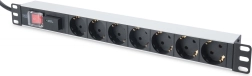 PDU 19" rack strømskinne 7x Schuko, 2 m 1x Schuko, 16A med overspændingsbeskyttelse