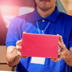 Røde kurér-plastposer med udstanset hank 500 × 600 + 70 mm, 50 stk., tryk Thank You