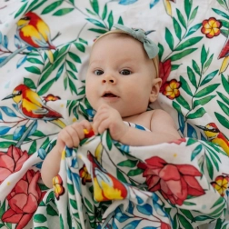 Bambus musselintæppe Blooming Day 120x120 cm