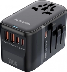 Universal rejseadapter BLITZWOLF BW-TA2 med GaN 100 W og USB-C/USB-A hurtigopladning