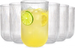 Sæt med glas 400 ml Vilde, 6 stk – riflede klare drikkeglas