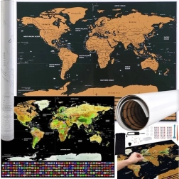 Verdenskort til skrabning med flag og tilbehør