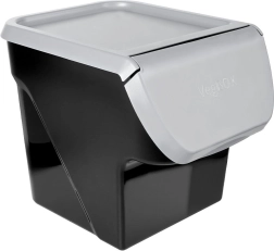 Plastboks til frugt og grøntsager med vippe-låg 13 l, grå