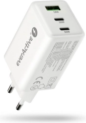 EverActive GaN 65W væglader med USB og 2× USB‑C PD PPS QC4+, hvid