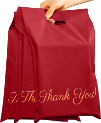 Røde kurerfoliekuverter med udstanset hank 310 × 420 + 70 mm, 50 stk, teksten Thank You