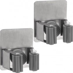 Selvklæbende rustfri stålholdere til moppe og kost, sæt med 2 stk.