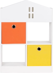 Børnebogreol i husform med rum og stofkasser ECOTOYS