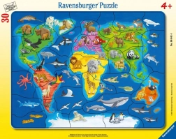 Ravensburger puslespil verdenskort med dyr