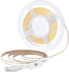 Solight LED COB-bånd 5 m varm hvid 3000 K USB med afbryder 8 mm