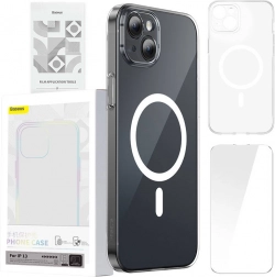 Baseus Magnetic Crystal Clear etui til iPhone 13 med hærdet glas og rengøringssæt