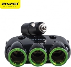 Awei C-3S splitter til cigarettænder med 3 stik og 2 USB