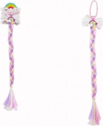 Hårelastik med sløjfe og farverig fletning med pailletter