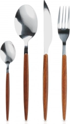 Bestiksæt i rustfrit stål, 16 dele, med håndtag i trælook