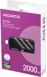 ekstern ssd adata sc735 2 tb usb 3.2 gen 2 (op til 1050/1000 mb/s) grå