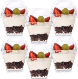 Plastikkopper til desserter og snacks med låg 180 ml, 6 stk.