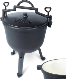 Jerngryde med låg på ben 10 l med emaljeret inderside