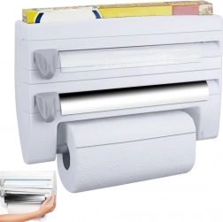 Vægmonteret køkkenorganizer 4 i 1 til folie og køkkenrulle med hylde