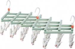 Sammenklappeligt tørrestativ med klemmer, 29 clips, grøn