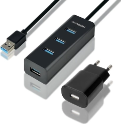 HUE-S2BP 4-port USB 3.2 Gen 1 opladningshub, 1,2 m kabel, netadapter