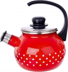 Emaljeret fløjtende kedel rød med prikker 1,75 l