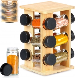 Drejeligt bambuskrydderistativ med glasbeholdere, 13 dele
