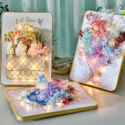 Kreativt string art-sæt med LED-lys 21 × 30 cm – håndtaske med blomster