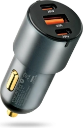 Biloplader 60 W med USB‑C PD og USB QC3.0 (1× USB, 2× USB‑C) sort