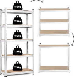 Metallisk opbevaringsreol 180x90x30 cm, 5 hylder, bæreevne 875 kg ModernHome