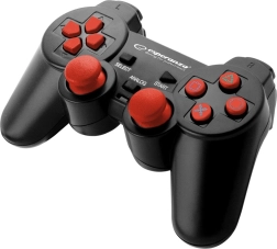 kablet gamepad til PS3 og PC med vibrationer – sort‑rød