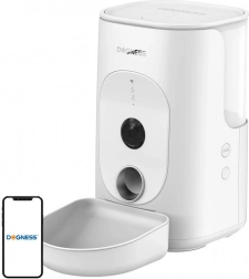 Dogness F15 smart Wi‑Fi foderautomat 4 l med kamera og plastskål (hvid)