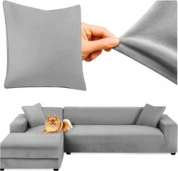 Betræk til hjørnesofa RUHHY - mørkegrå elastisk velour 145 - 185 cm