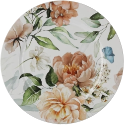 Rund dækketallerken med blomsterdekor 33 cm – hvid (pakke med 6 stk.)