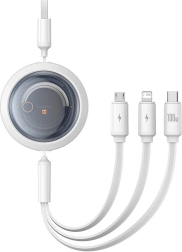 Udtrækkeligt opladningskabel 3-i-1 BASEUS Free2Draw 100W, 1,1 m, hvid