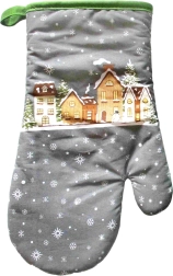 Julegrydehandske med motiv af snedækkede huse 18 × 30 cm