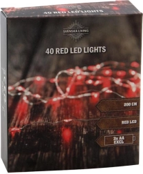 Lyskæde med 40 LED, rød, 2 m, batteridrevet